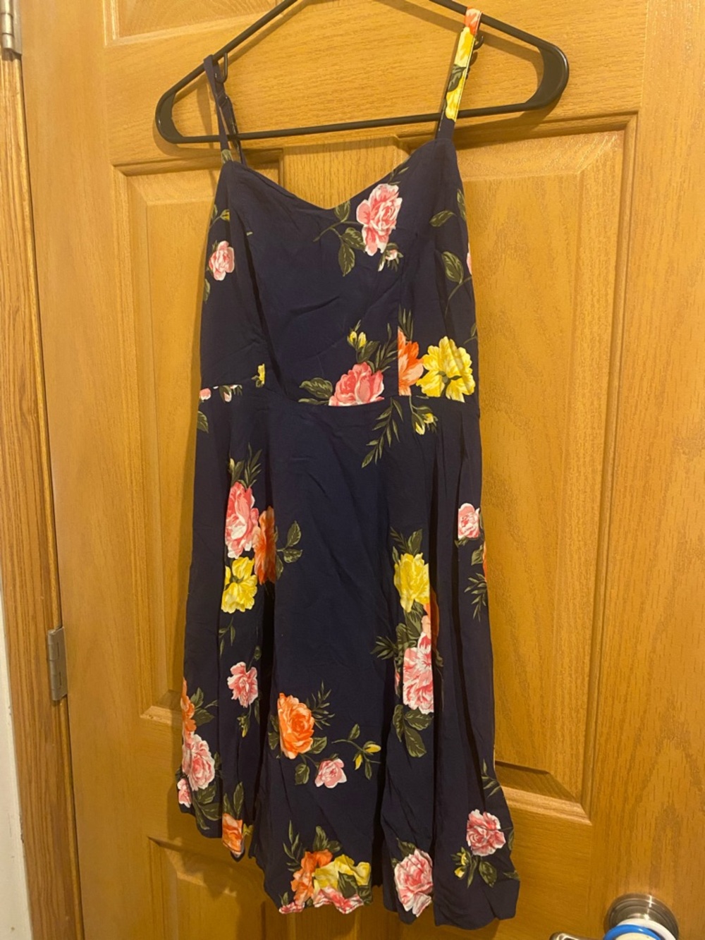 Old Navy Navy Floral Midi Dress with Spaghetti Straps
